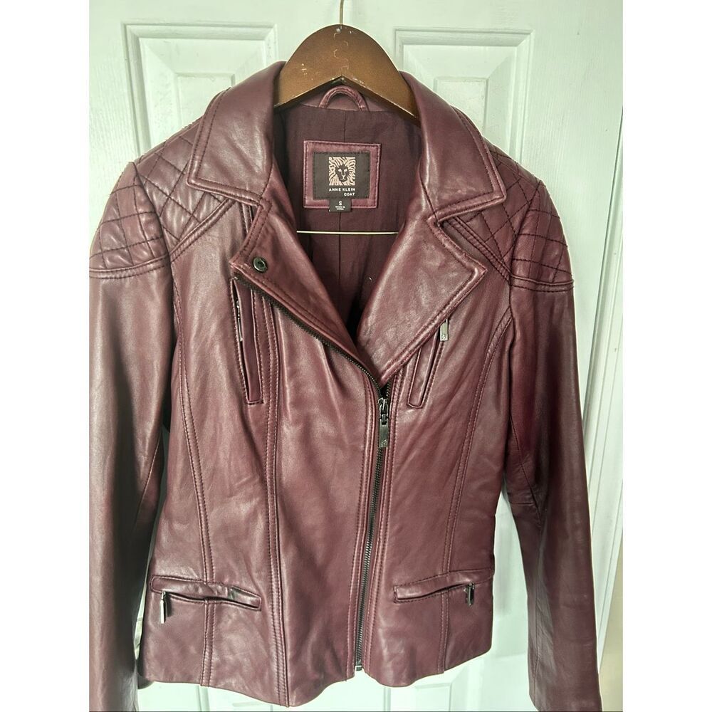 Anne Klein Women's Genuine Real Leather Soft Burgundy Jacket Moto Biker Jacket S - Picture 9 of 9